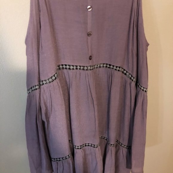 Purple Boho Cold Shoulder Top w/ Bell Sleeves - Picture 2 of 4